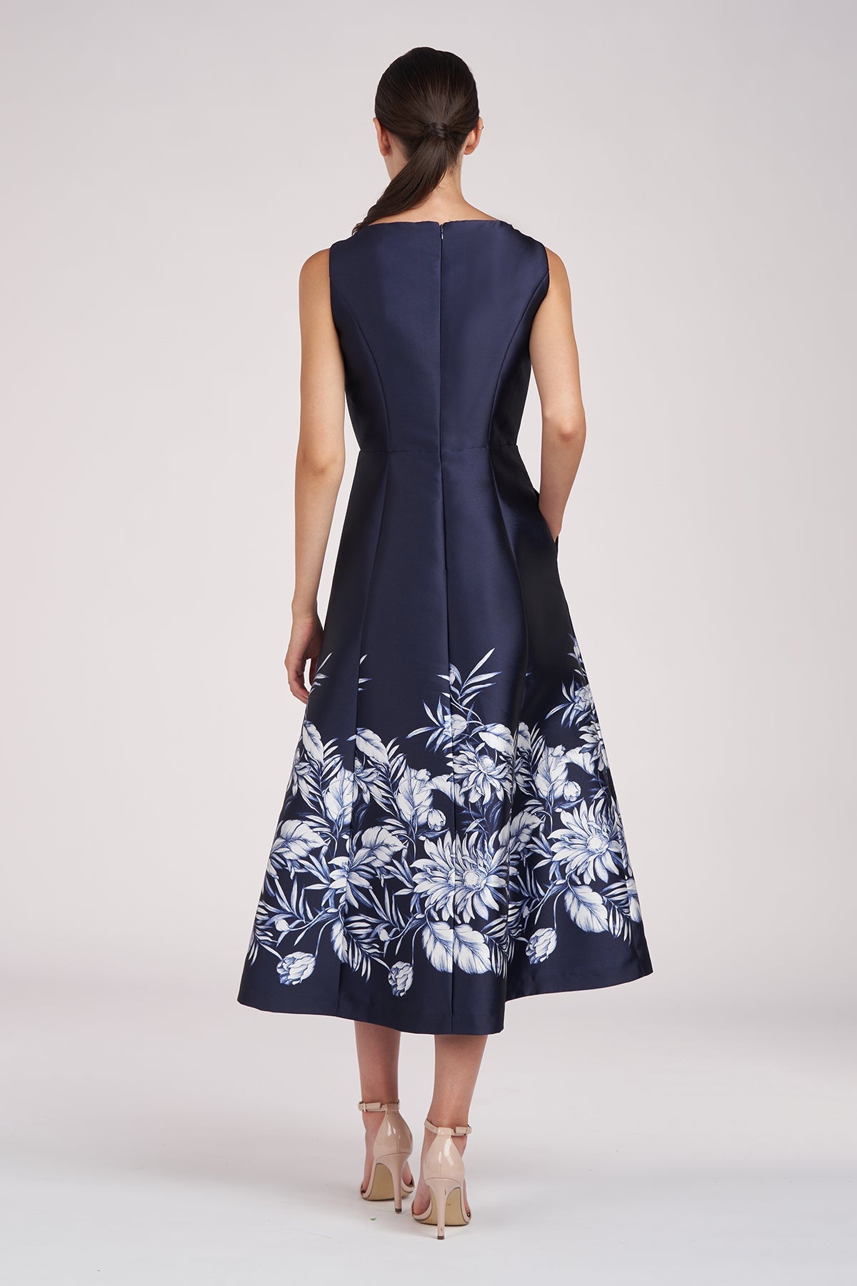 Tea-Length Mikado Floral Cocktail Dress Kay Unger 55111467