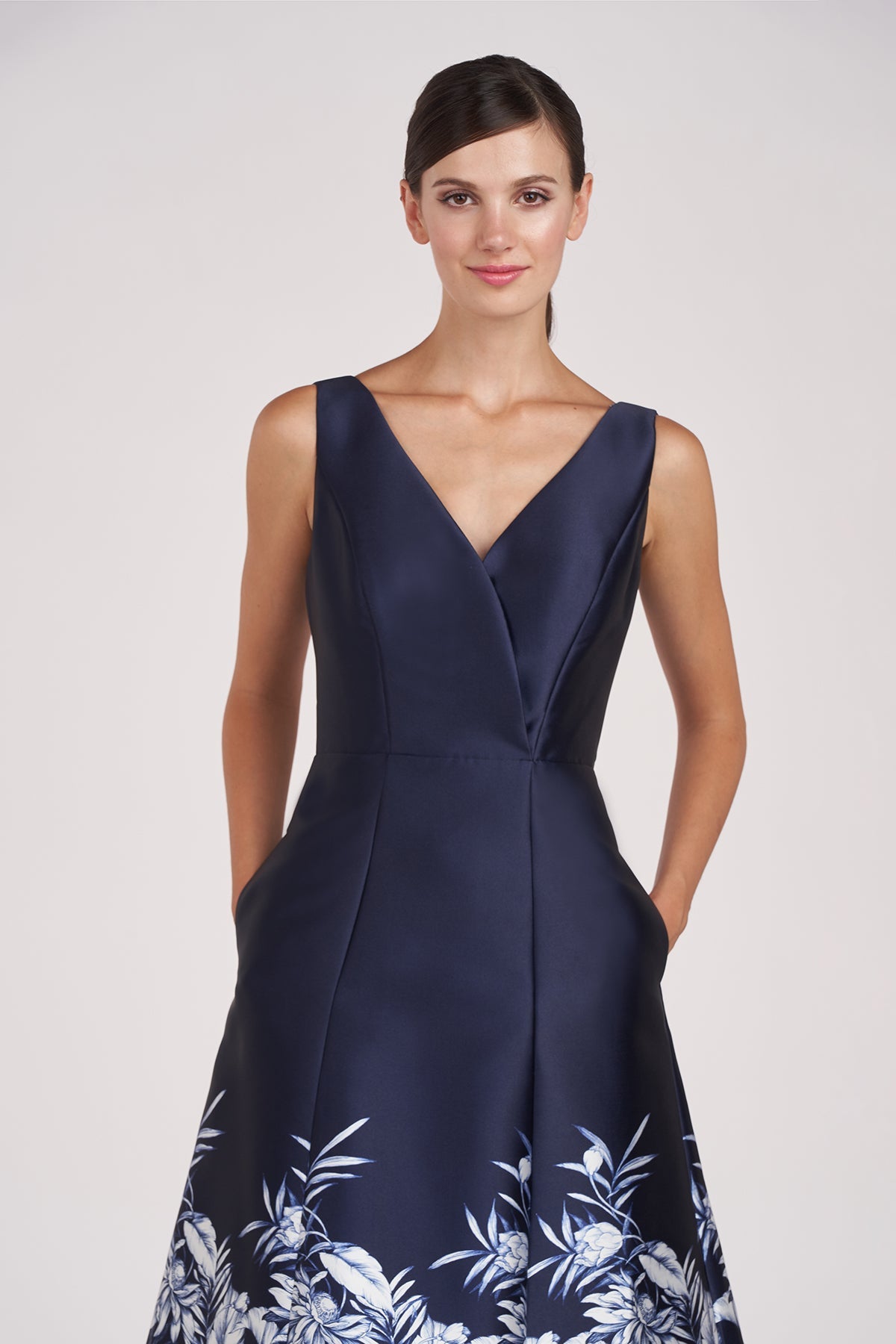 Tea-Length Mikado Floral Cocktail Dress Kay Unger 55111467