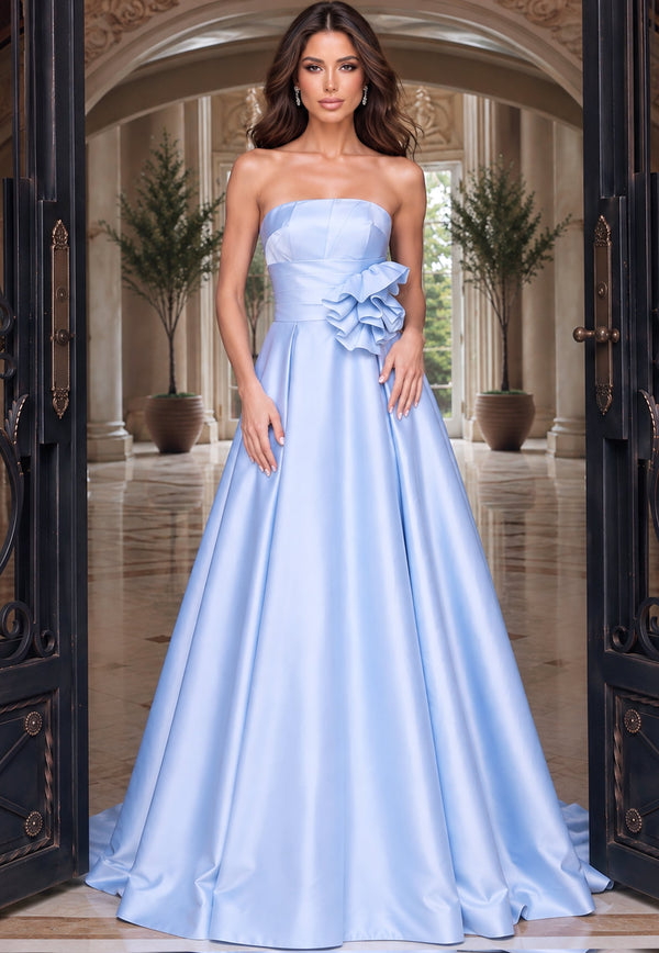 Strapless Curved Neck Floor-Length Satin Prom Ball Gown Jovani 55121