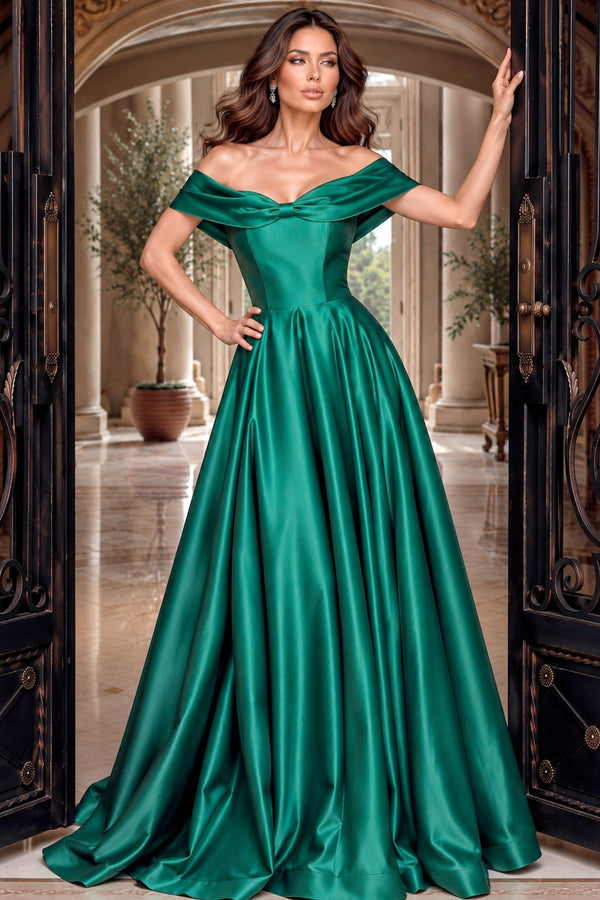Off-the-Shoulder Floor-Length Satin Formal Ball Gown Jovani 55122