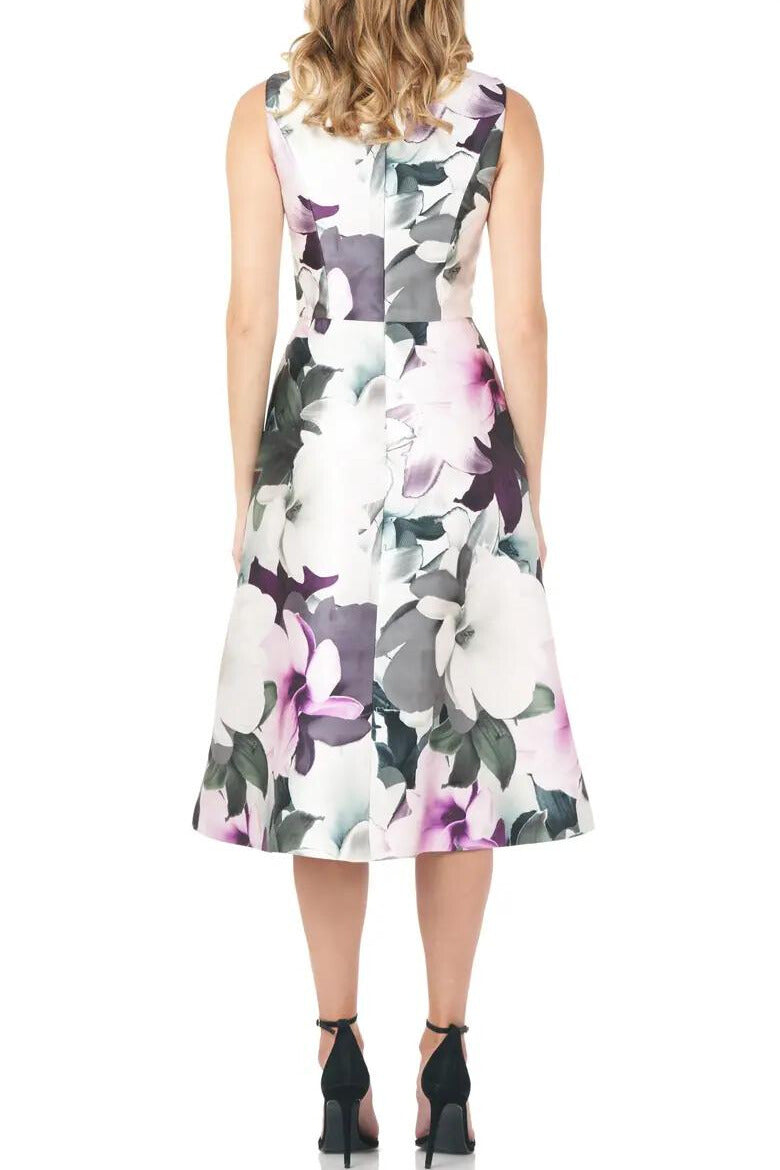 Kay Unger 5514276 A Line Floral Print Cocktail Midi Dress