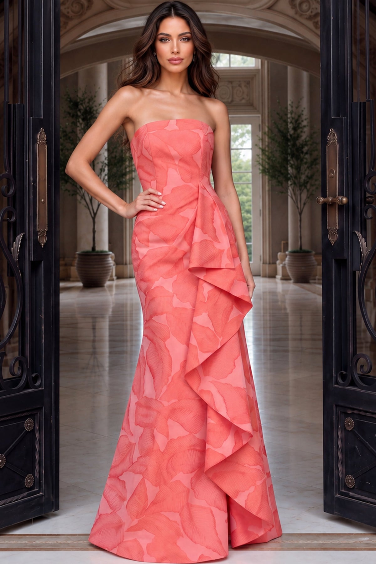 Strapless Curved Neck Floor-Length Satin Occasion Mermaid Jovani 55154