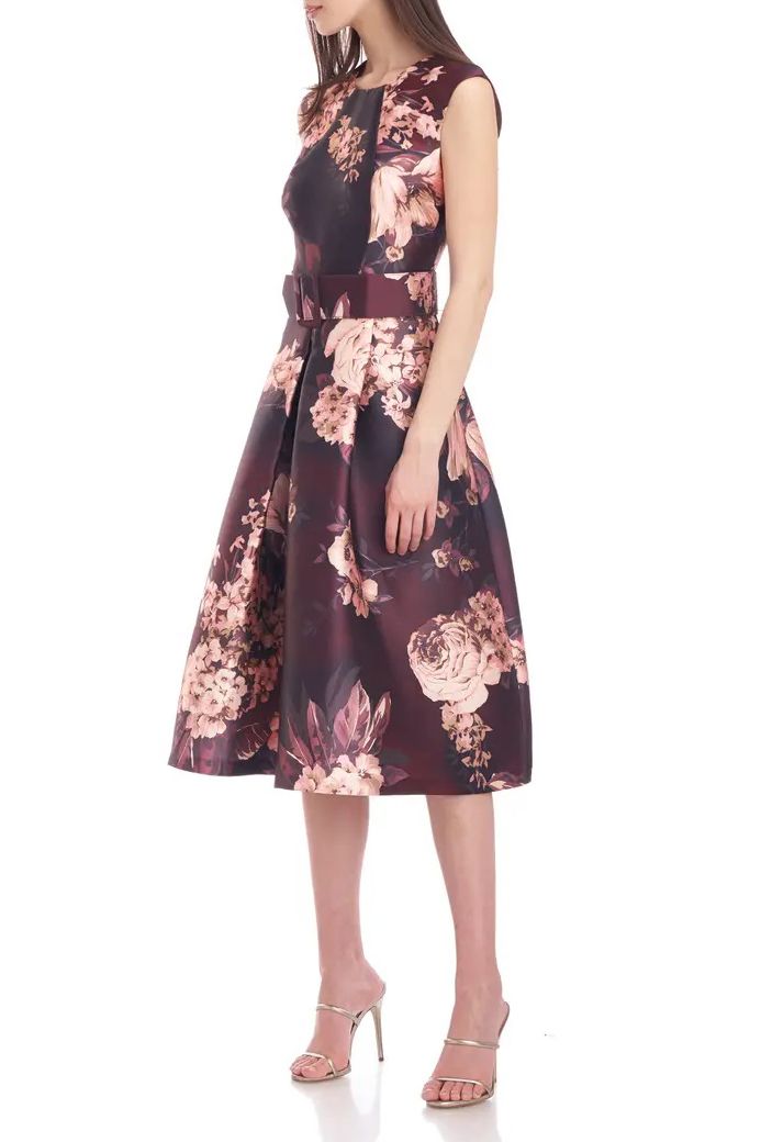 Kay Unger 5515931 Short Cocktail Floral Pleated Midi Dress