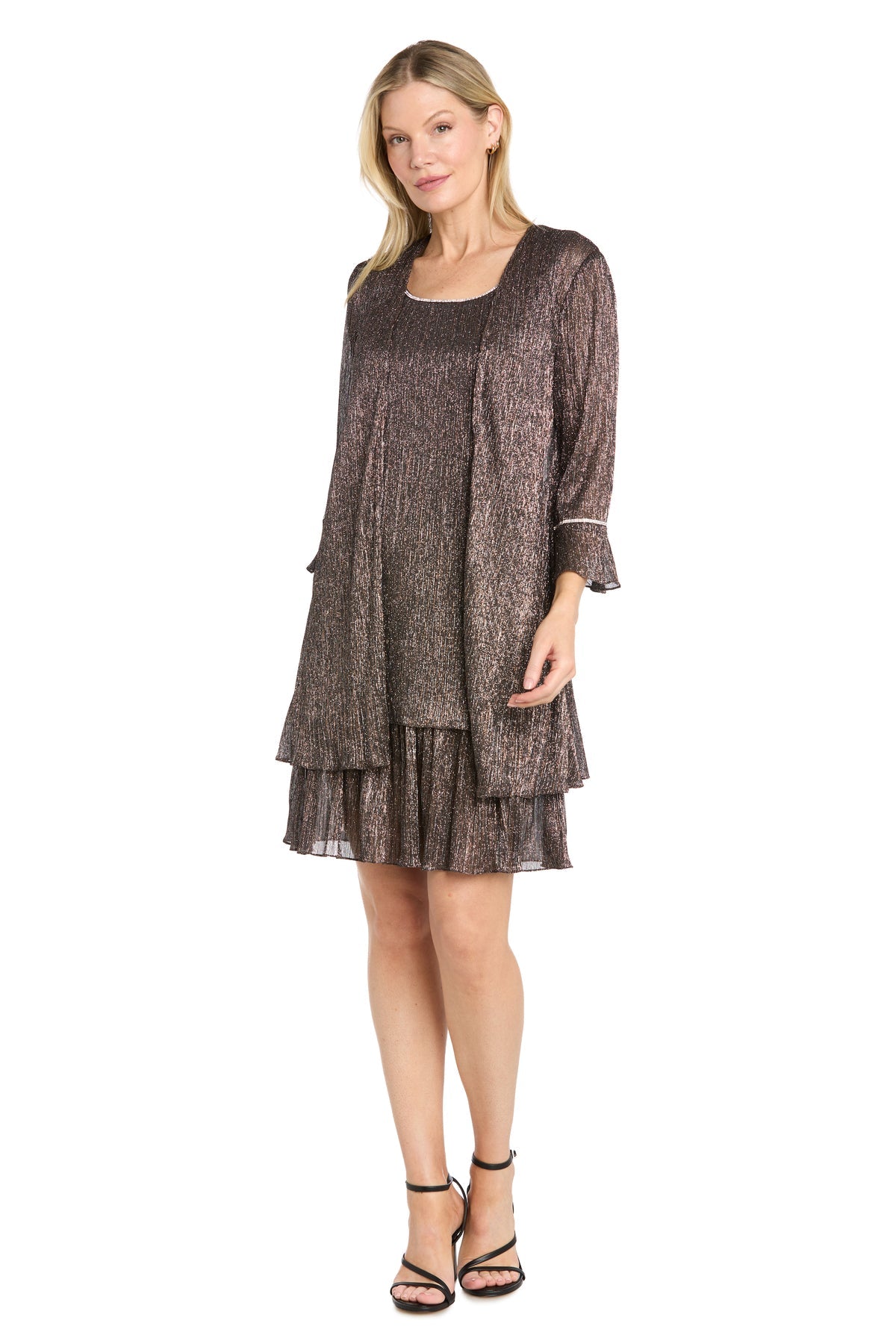 Black R&M Richards 5517 Scoop-Neck Short Chiffon Tiered Cocktail Dress Jacket