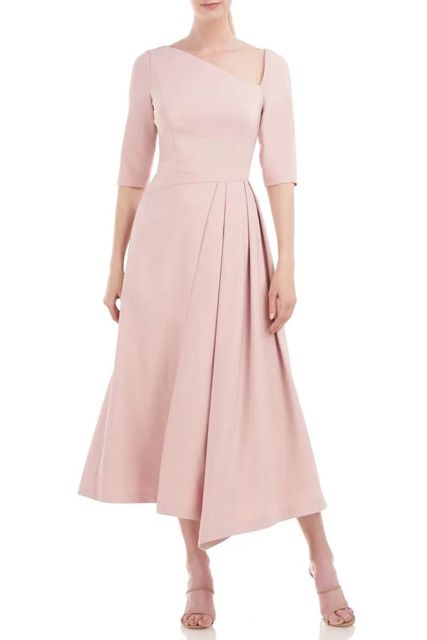Soft Blush 10 Kay Unger 5518822 3/4 Sleeve Pleated Tea Length Dress Sale