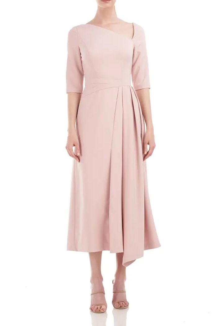 Soft Blush 10 Kay Unger 5518822 3/4 Sleeve Pleated Tea Length Dress Sale