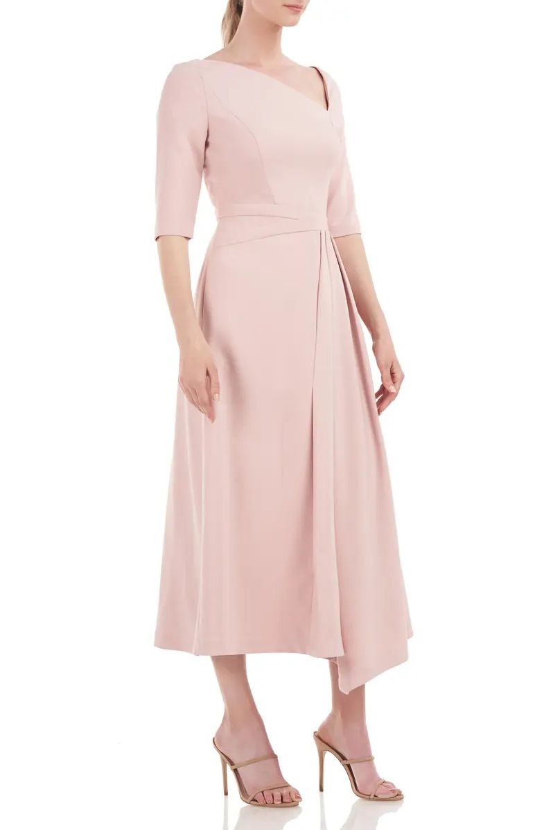 Soft Blush 10 Kay Unger 5518822 3/4 Sleeve Pleated Tea Length Dress Sale