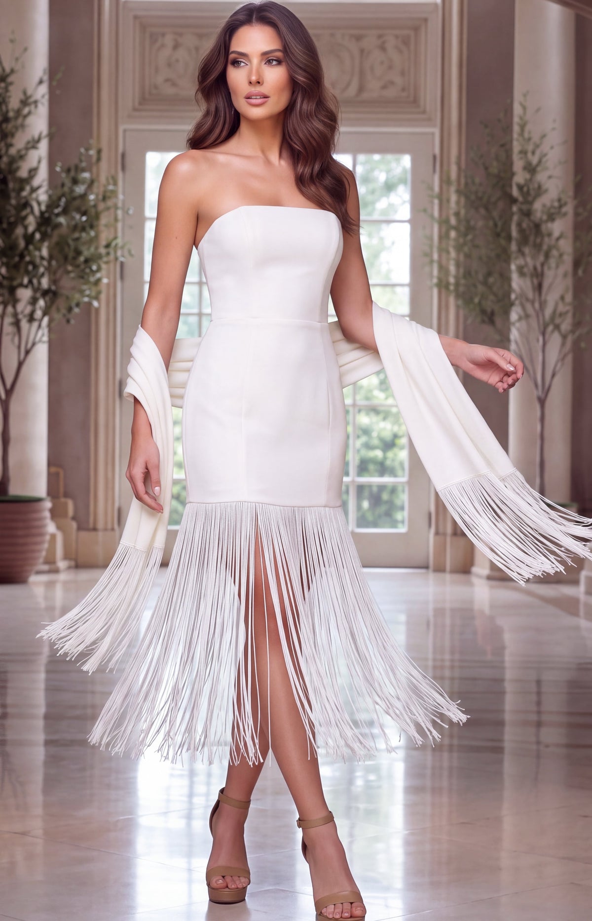 Strapless Curved Neck Floor-Length Satin Occasion Bodycon Jovani 55225