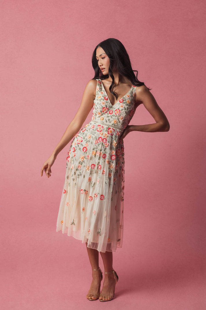 Cocktail Dresses Short Sleeveless Cocktail Tea Length Dress Nude Multi