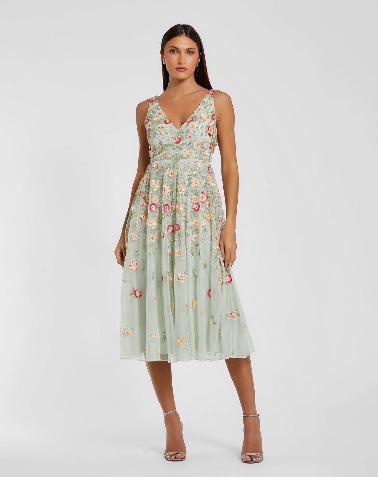 Cocktail Dresses Short Sleeveless Cocktail Tea Length Dress Sage Multi