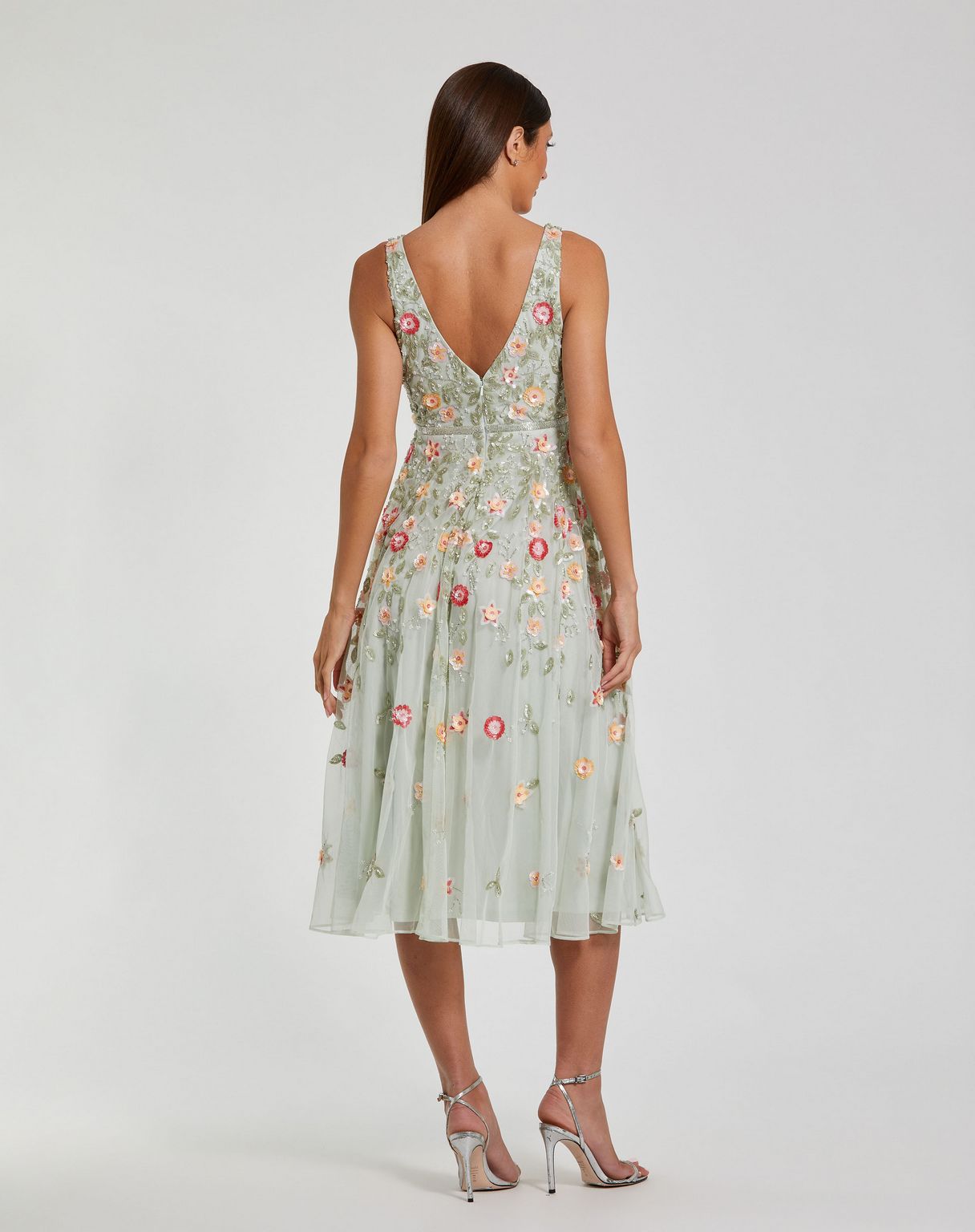 Cocktail Dresses Short Sleeveless Cocktail Tea Length Dress Sage Multi