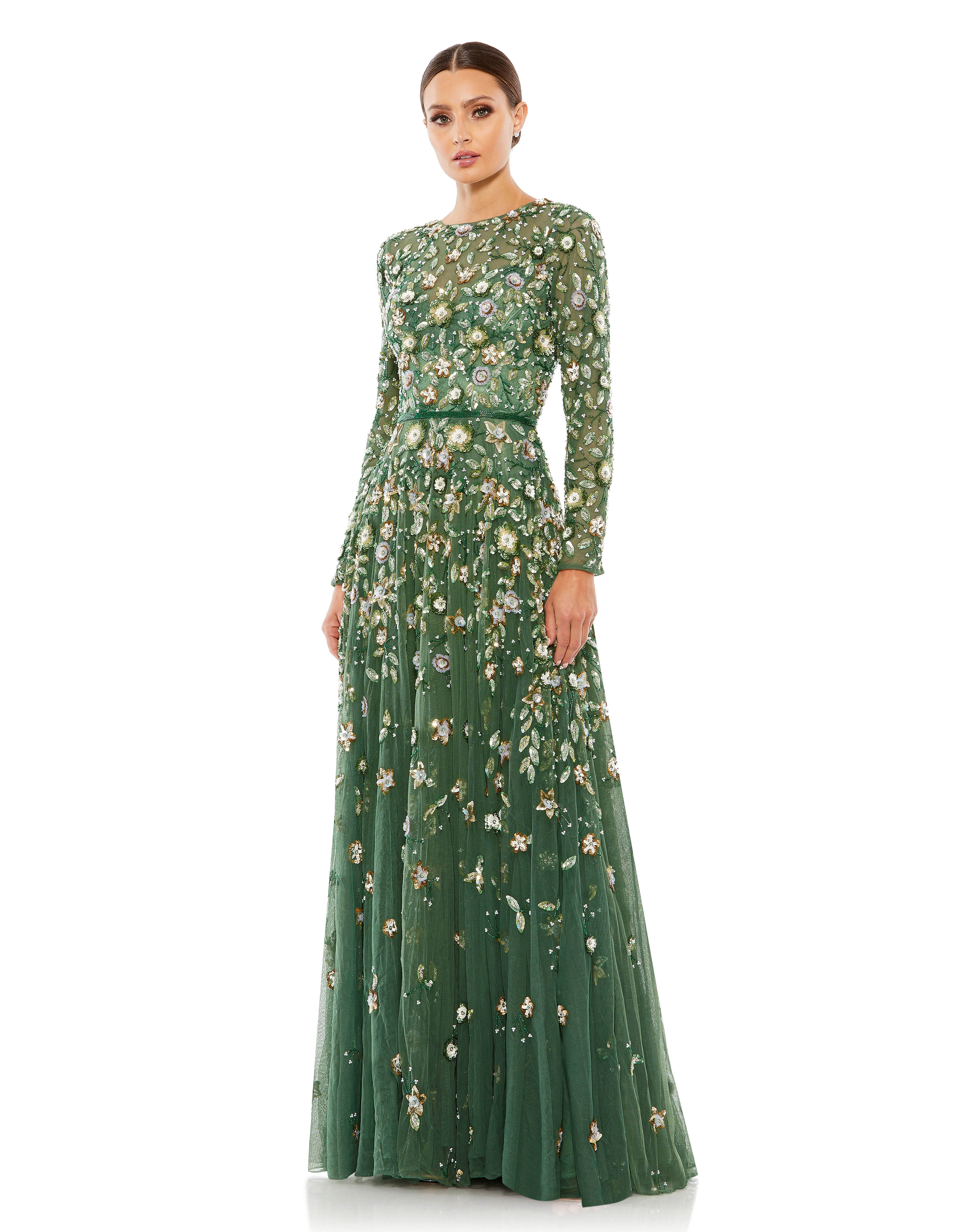 Mac Duggal - Navy Embellished High Neck Long Sleeve A Line Gown - US 6 Mac Duggal - Navy Embellished High Neck Long Sleeve A Line Gown - US 6