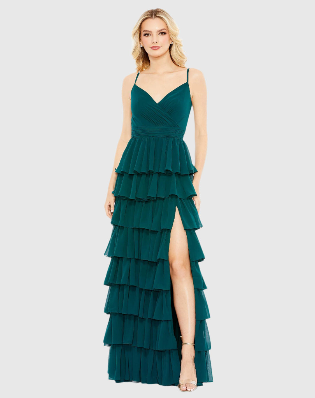 Sexy Spaghetti Strap Tiered Dress Tiered Detail Mac Duggal 55416