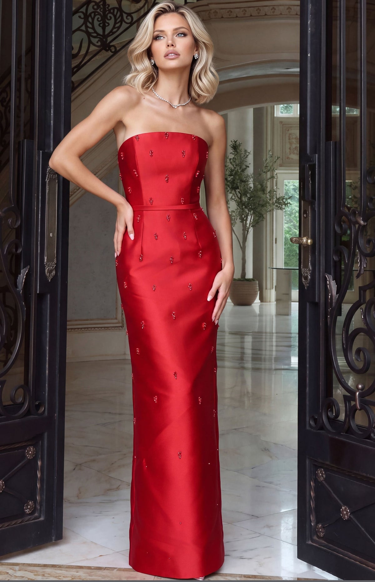 Strapless Straight Neck Floor-Length Satin Formal Mermaid Jovani 55424