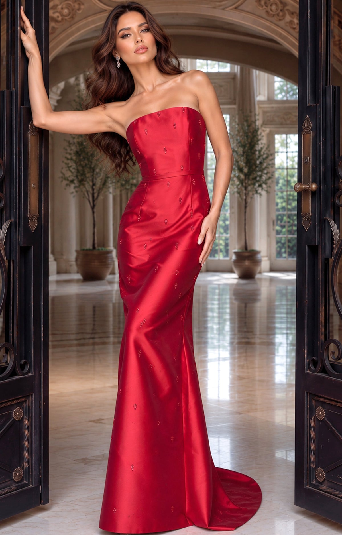 Strapless Straight Neck Floor-Length Satin Formal Mermaid Jovani 55424