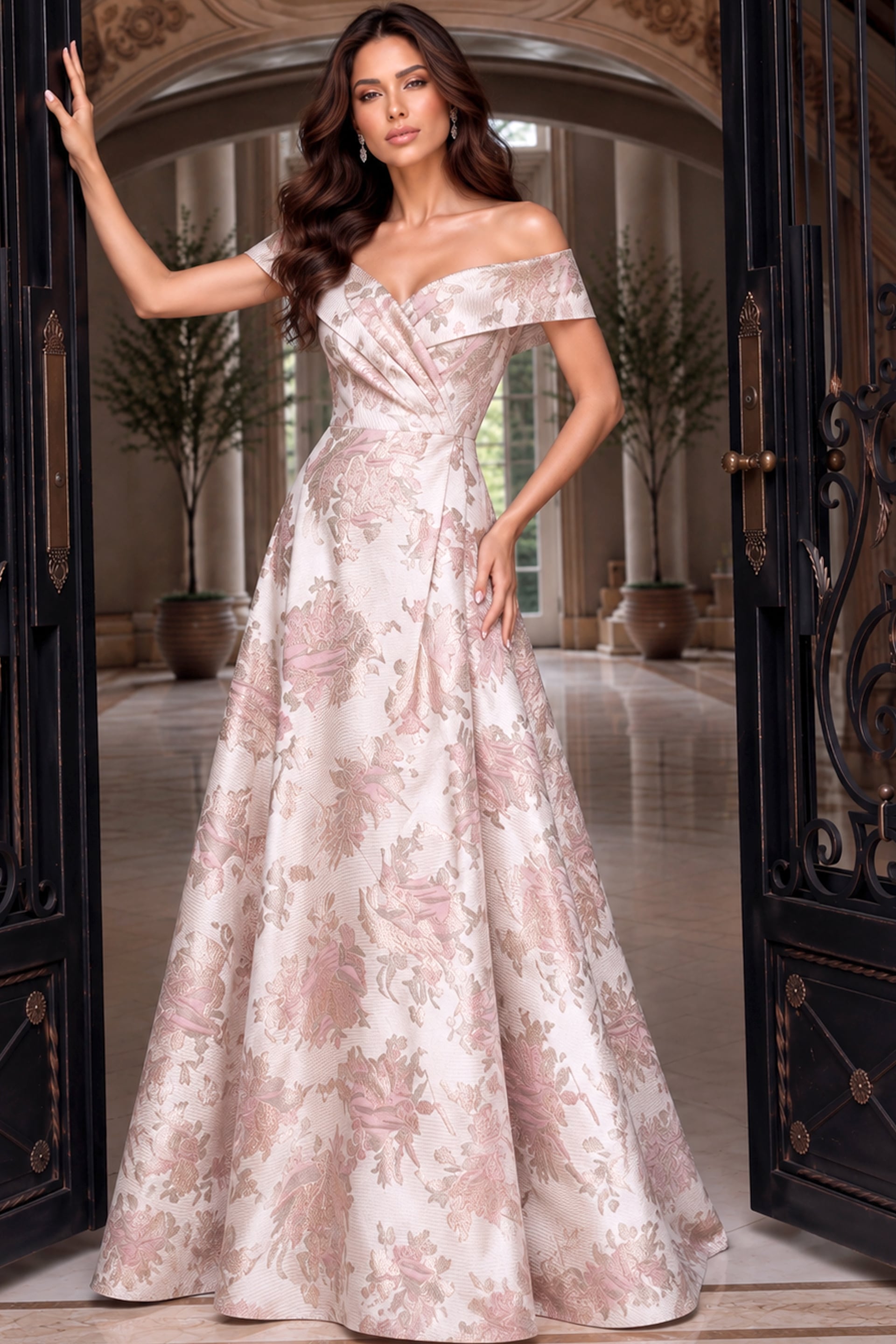 Off-the-Shoulder Floor-Length Satin Occasion Ball Gown Jovani 55468