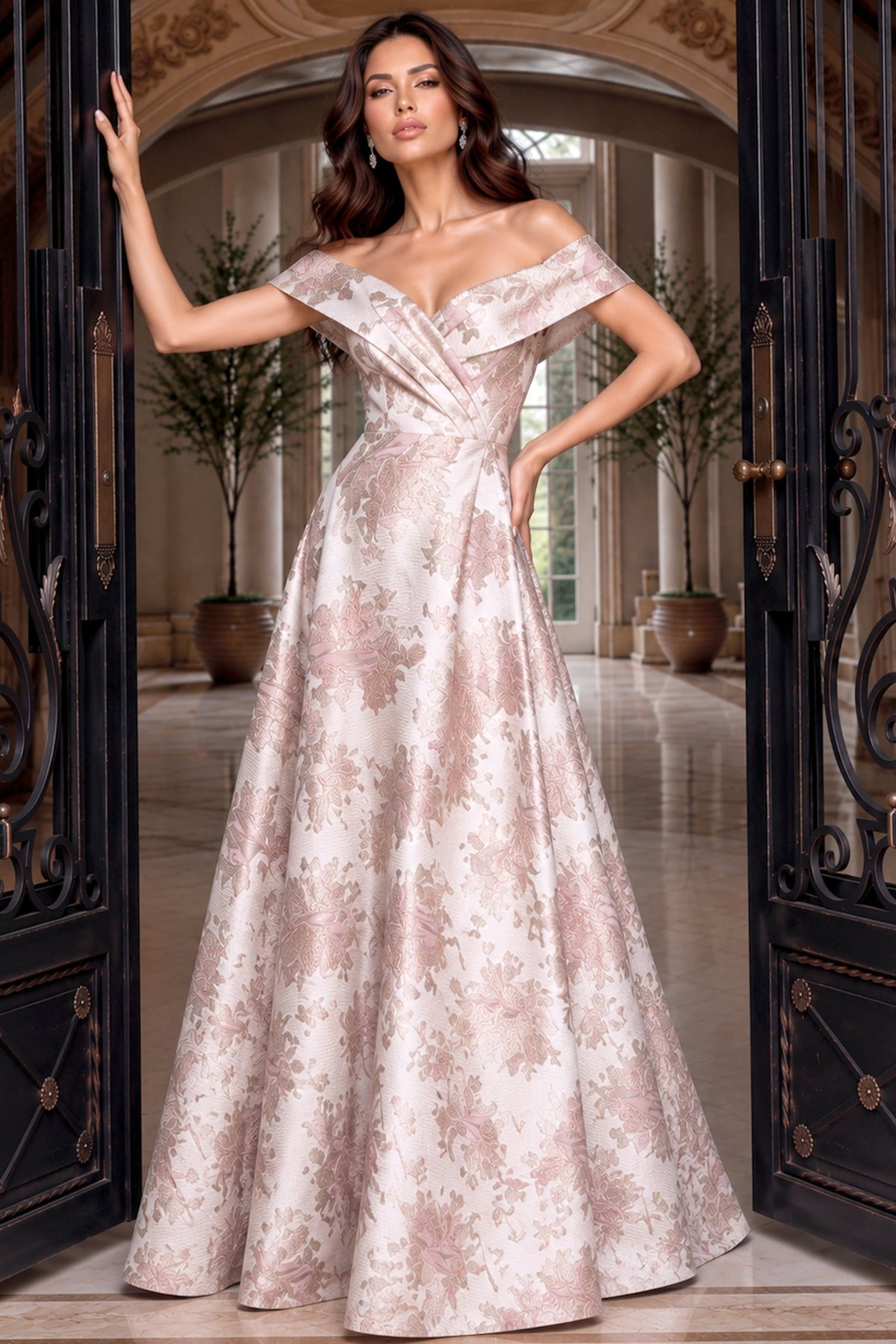 Off-the-Shoulder Floor-Length Satin Occasion Ball Gown Jovani 55468