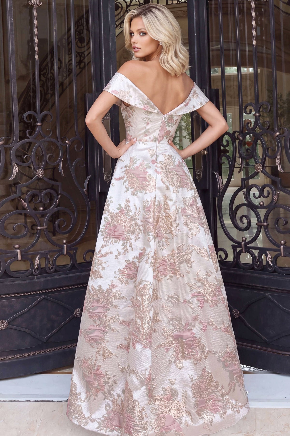 Off-the-Shoulder Floor-Length Satin Occasion Ball Gown Jovani 55468
