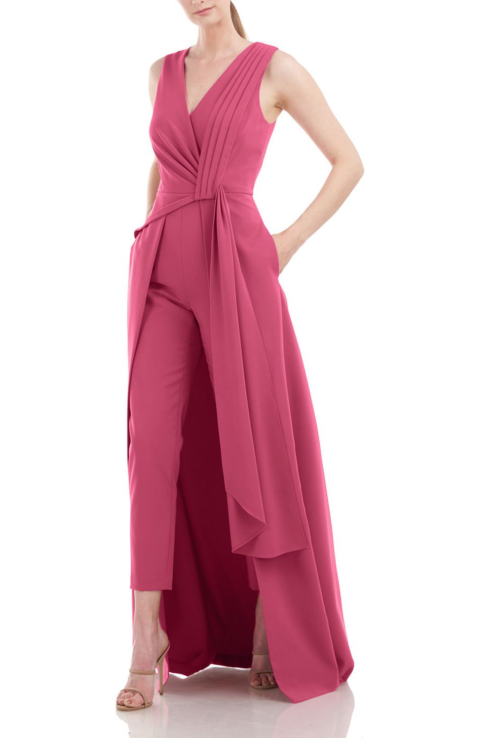 Kay Unger 5548814 Long Sleeveless Pleated Formal Jumpsuit