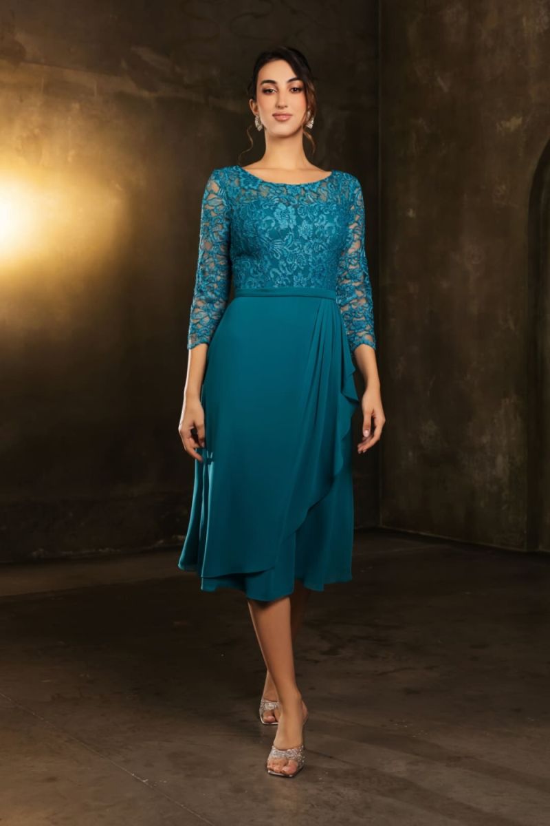 Bateau Tea-Length Lace Mother of the Bride A-Line May Queen 2100