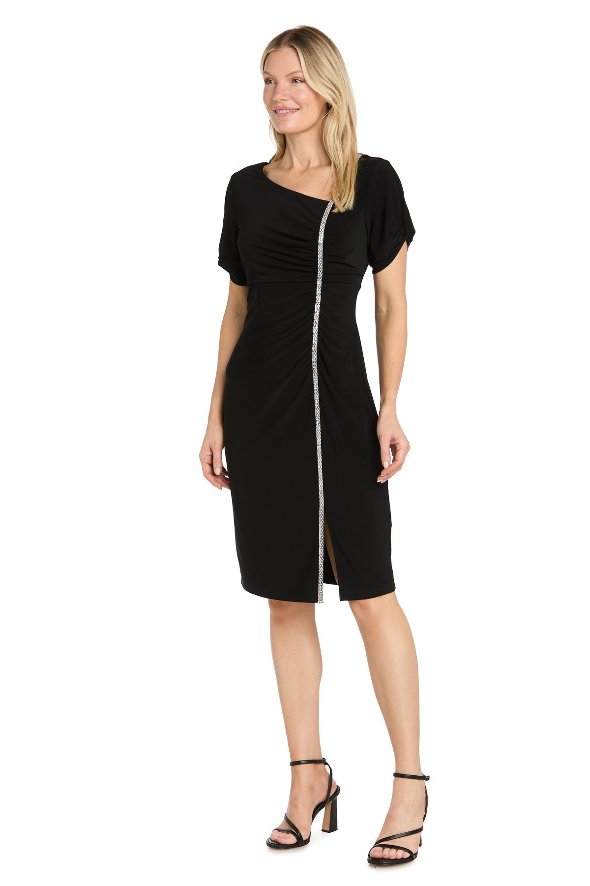 black jersey dress knee length R & M Richards Women's Cocktail w Asymmetric Neckline, Black, 8 Size:S (UK10) extended:305415 youll find yourself reaching Reformation Black Floral Dress