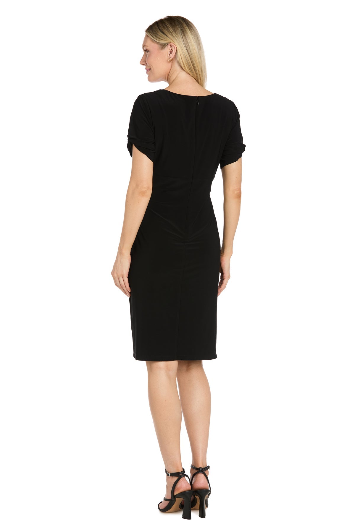 Black R&M Richards 5554 Asymmetrical-Neck Knee-Length Jersey Cocktail Party Dress