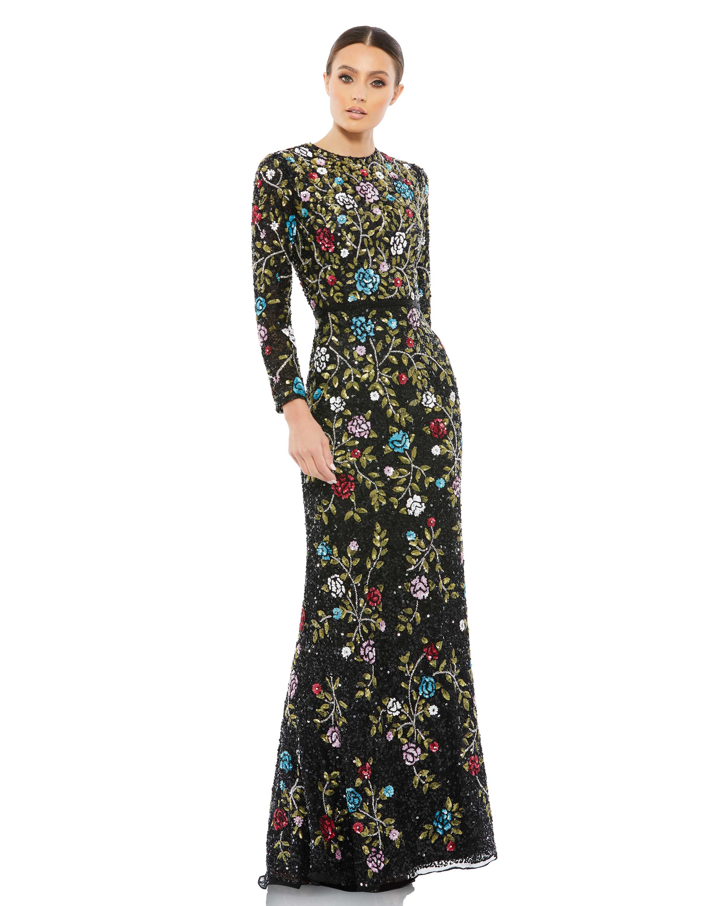 Floral Embellished Long Sleeve Gown - Mac Duggal Black Multi / US 16 Floral Embellished Long Sleeve Gown - Mac Duggal Black Multi / US 16