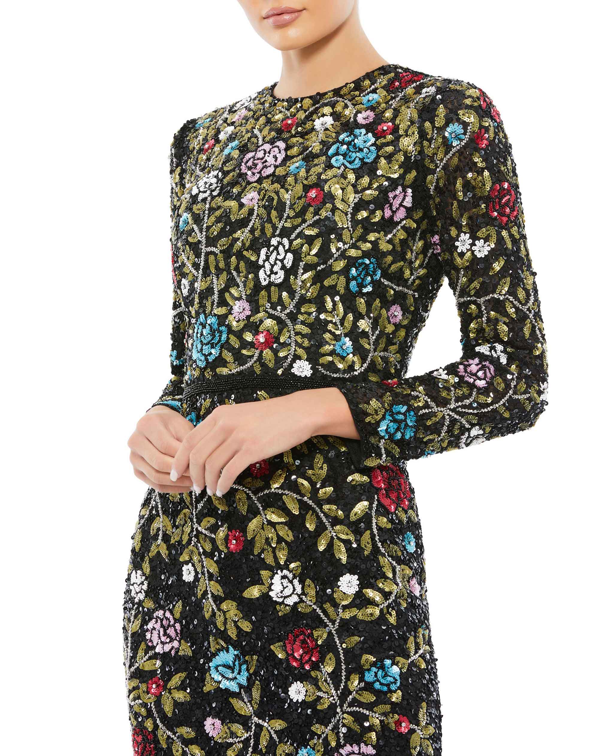 Floral Embellished Long Sleeve Gown - Mac Duggal Black Multi / US 16 Floral Embellished Long Sleeve Gown - Mac Duggal Black Multi / US 16