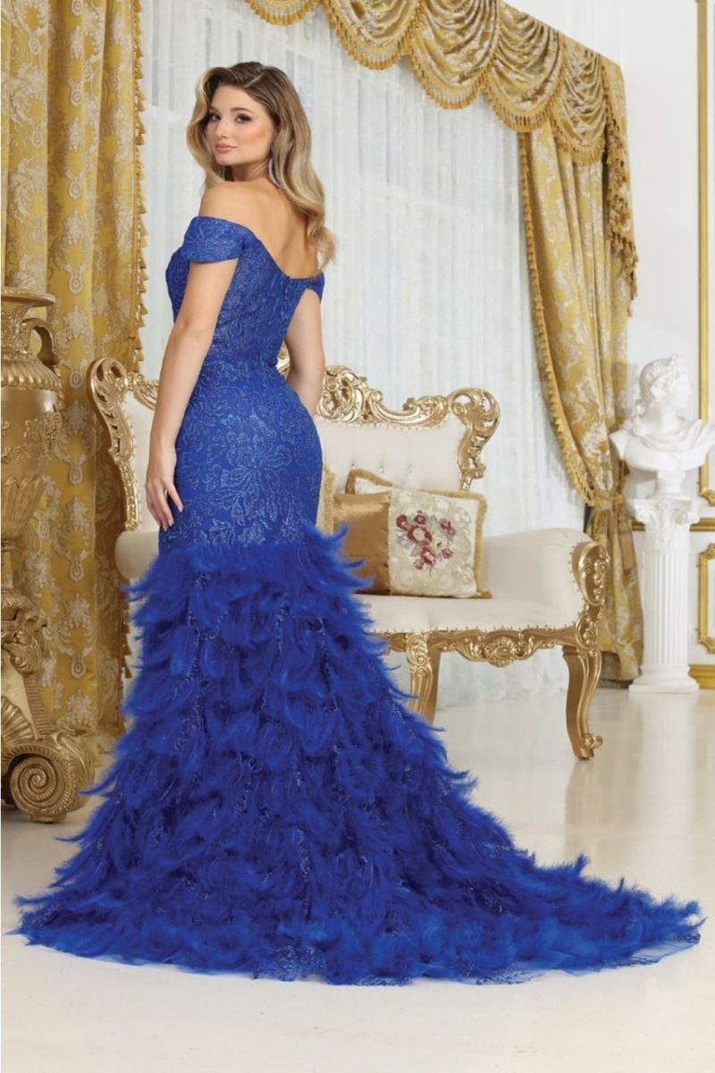 Off-the-Shoulder Floor-Length with Train Lace Prom Mermaid/Trumpet May Queen RQ8093 - Royal / 14 Off-the-Shoulder Floor-Length with Train Lace Prom Mermaid/Trumpet May Queen RQ8093 - Royal / 14