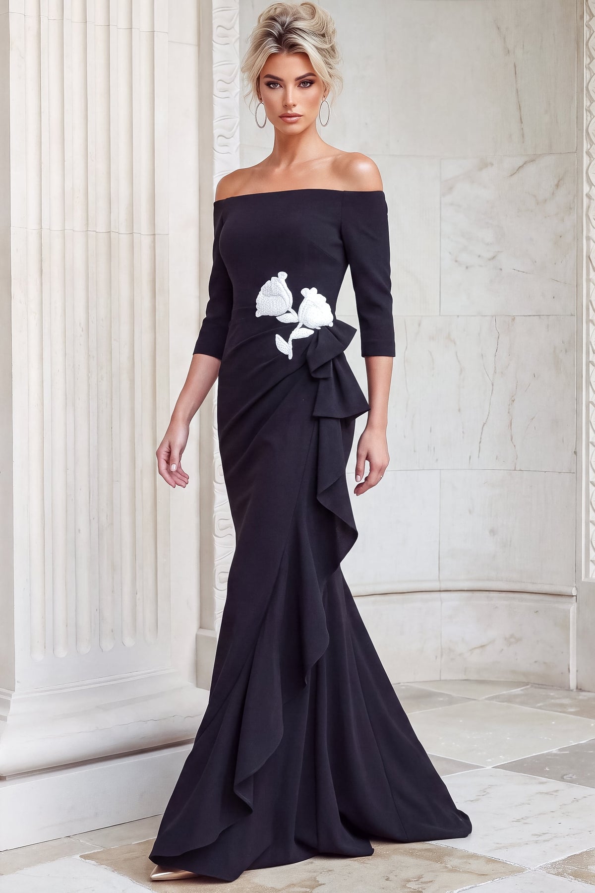 Off-the-Shoulder Floor-Length Scuba Formal Mermaid Jovani 55617