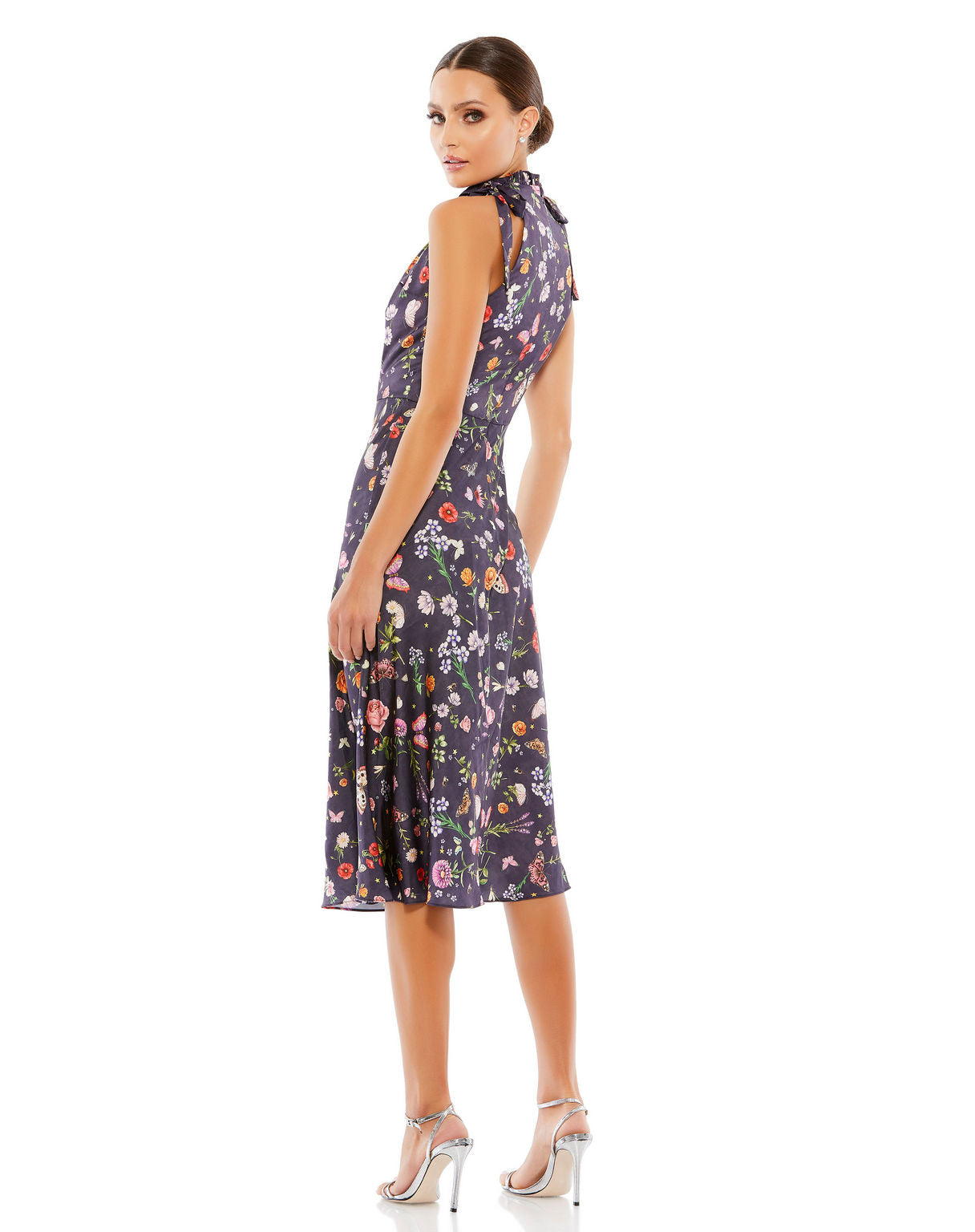 Mac Duggal 55629 Short Floral Print Cocktail Midi Dress