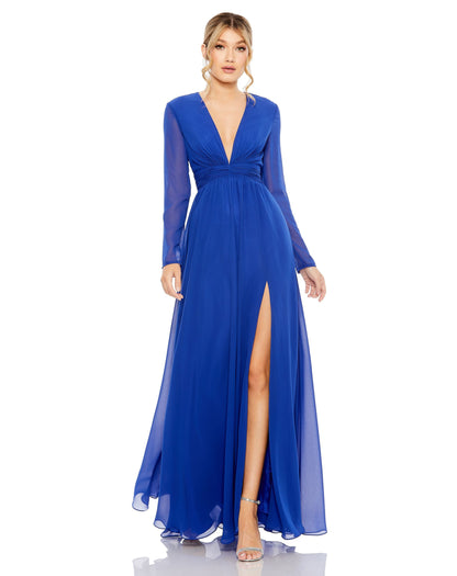 Formal Dresses Long Sleeve Formal Slit Dress Sapphire