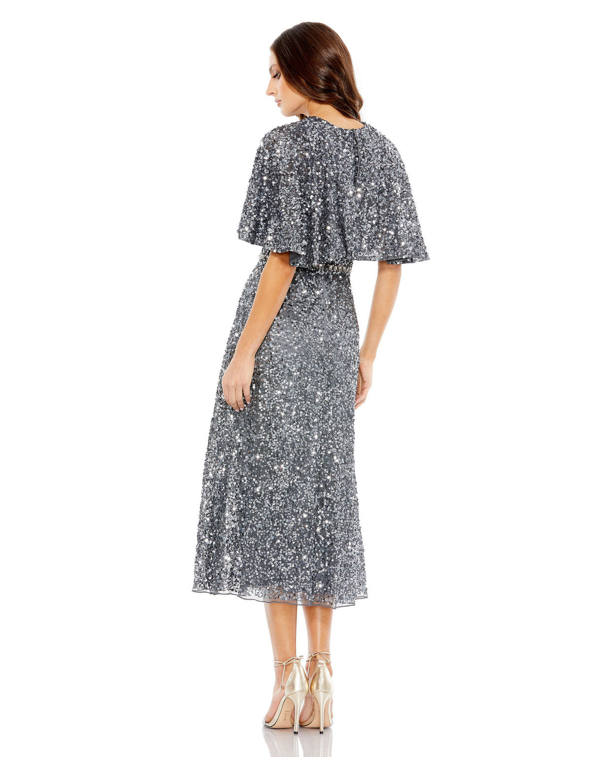 Mother of the Bride Dresses Short Mother of the Bride Sequin Cape Midi Dress Charcoal