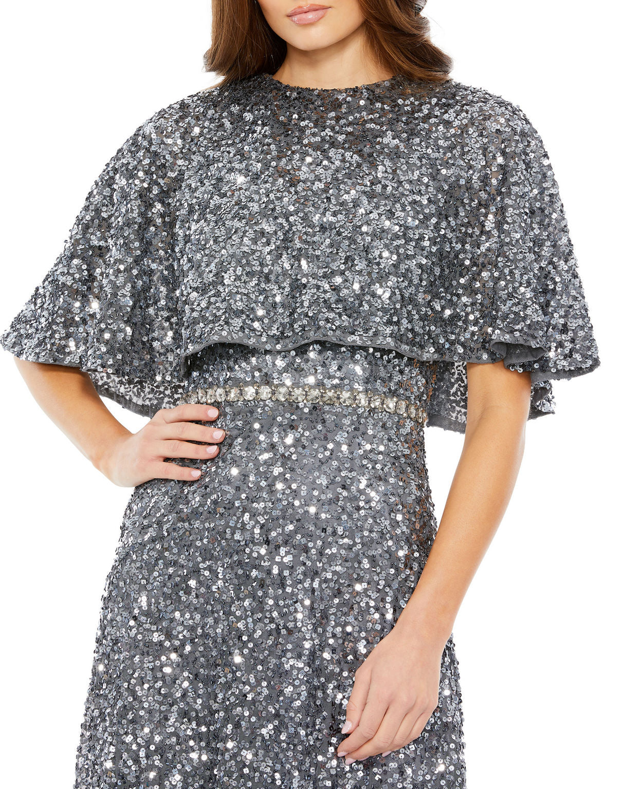 Mac Duggal 5577 Short Mother of the Bride Sequin Cape Midi Dress