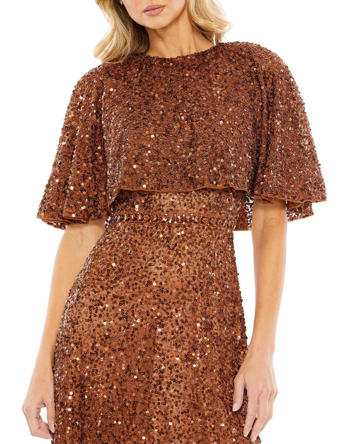 Mac Duggal 5577 Short Mother of the Bride Sequin Cape Midi Dress