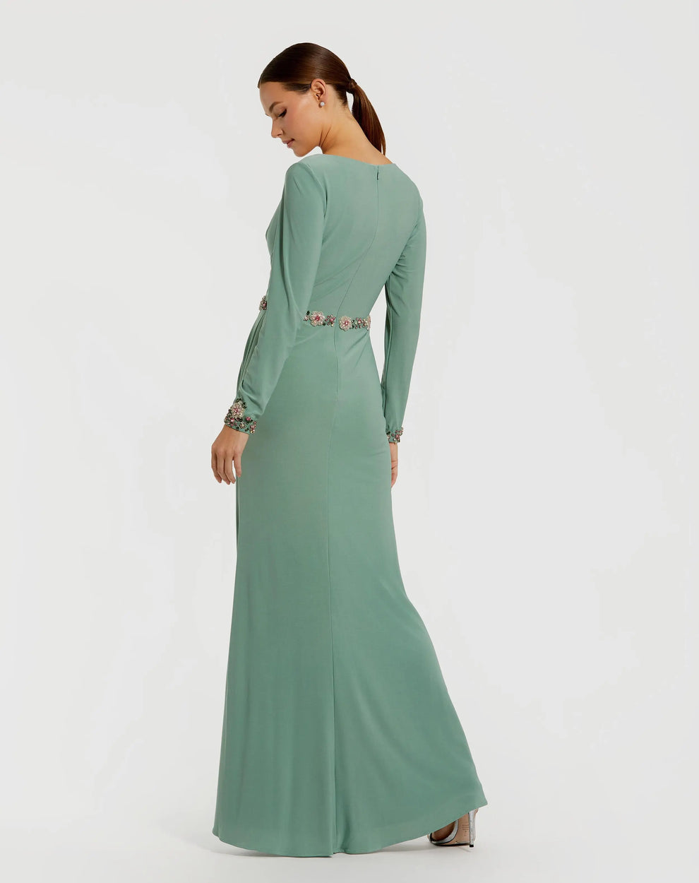 Mother of the Bride Dresses Beaded Long Sleeve Formal Mother of the Bride Dress Mac Duggal 55784 Sage