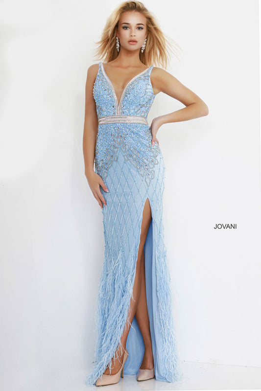 Prom Dresses Slit Long Formal Prom Feather Dress Light Blue