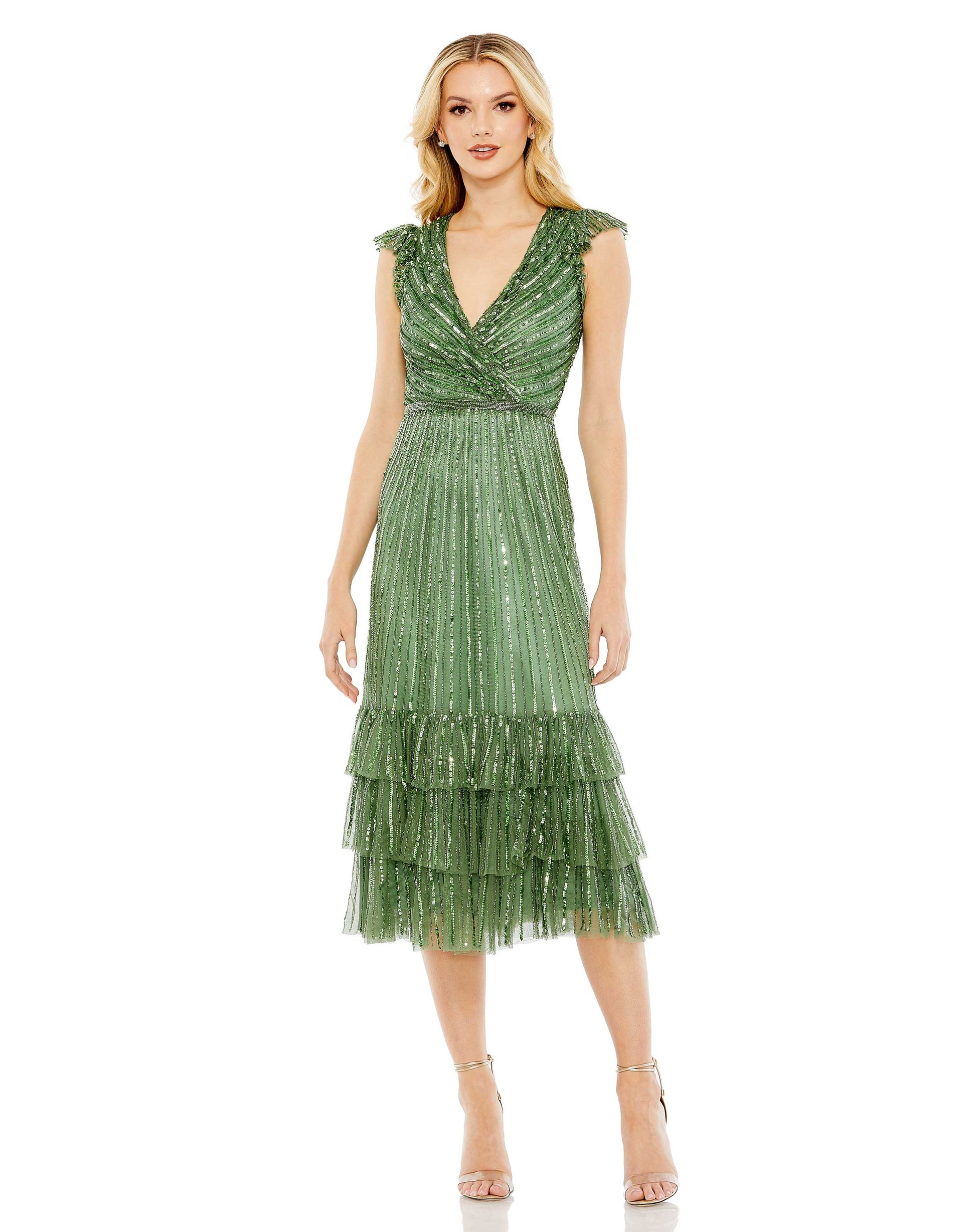 Mac Duggal 5585 Short Formal Sequin Cocktail Midi Dress