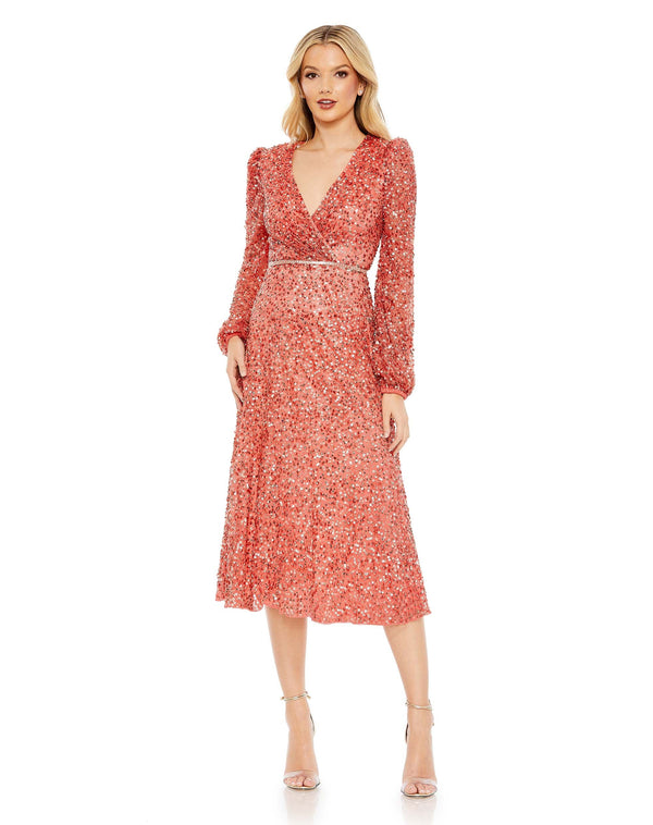 Sequin A Line Long Sleeve Cocktail Midi Dress Sequin A Line Cocktail Midi Long Sleeve Mac Duggal 5588
