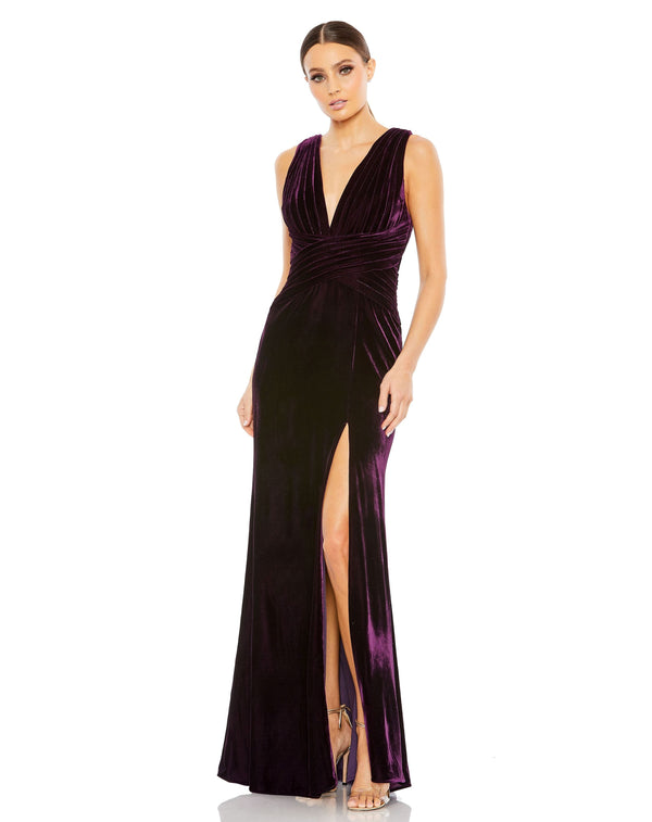 Velvet Formal Dress Long Pleated Mac Duggal 55957