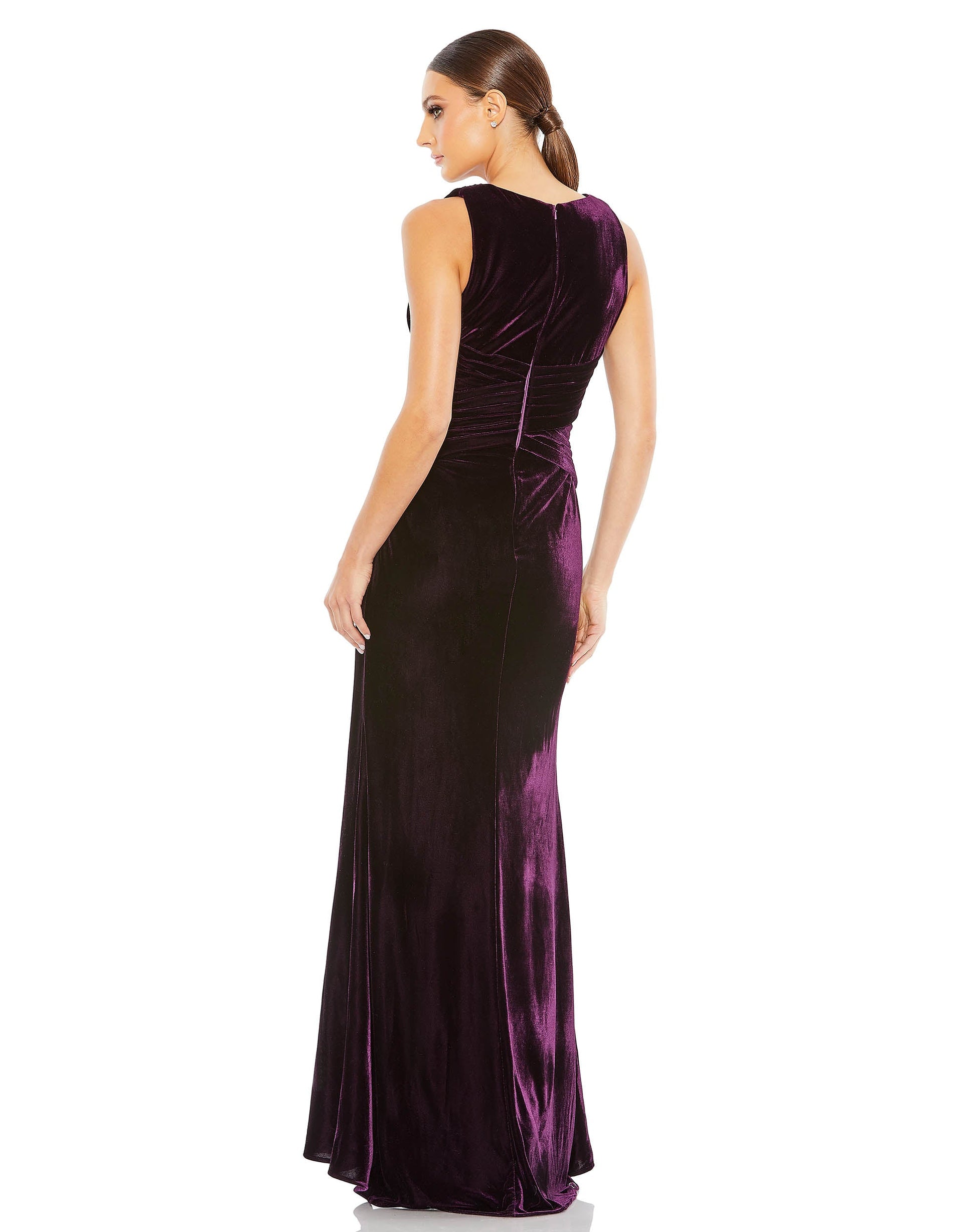 Mac Duggal 55957 Long Velvet Pleated Formal Prom Dress