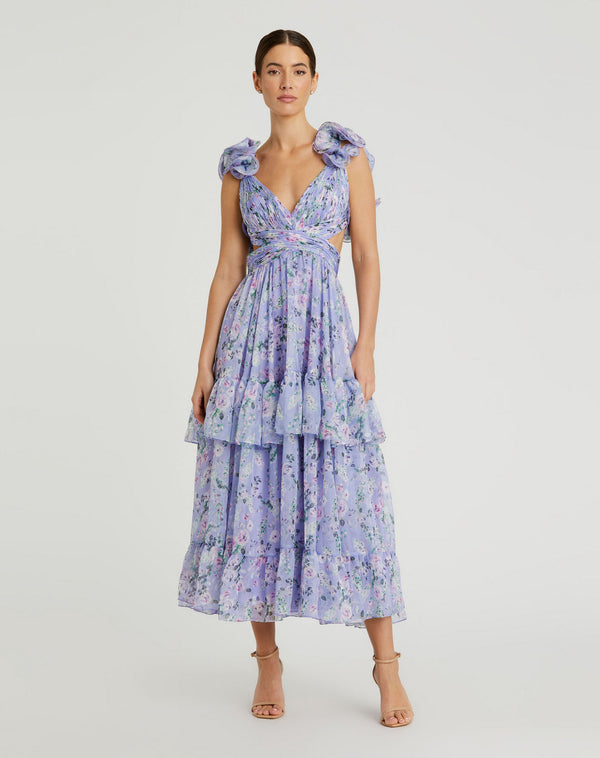 Floral Print Cocktail Dress Midi Mac Duggal 56049