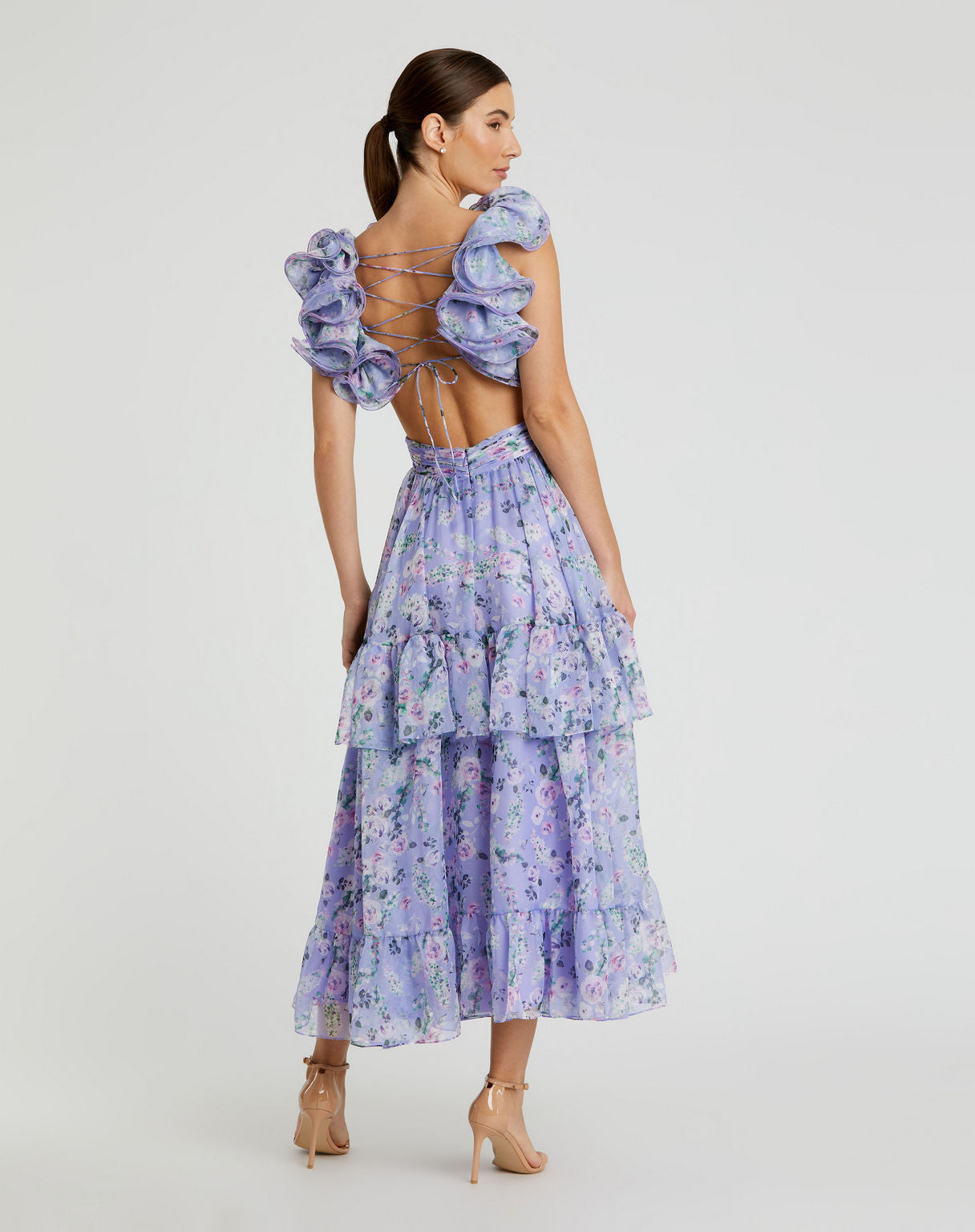 Mac Duggal 56049 Floral Print Cocktail Midi Dress