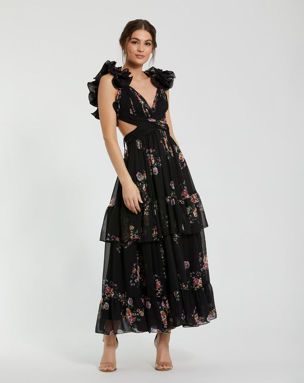 Floral Print Long Formal Prom Dress A Line Mac Duggal 56054