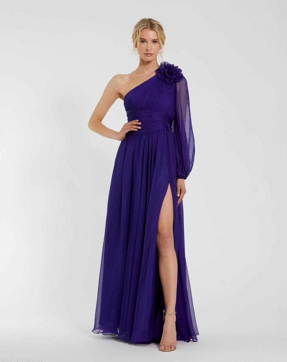 Indigo V-Neck Floor-Length Sequin Formal Gown with A Line Skirt Mac Duggal 56073