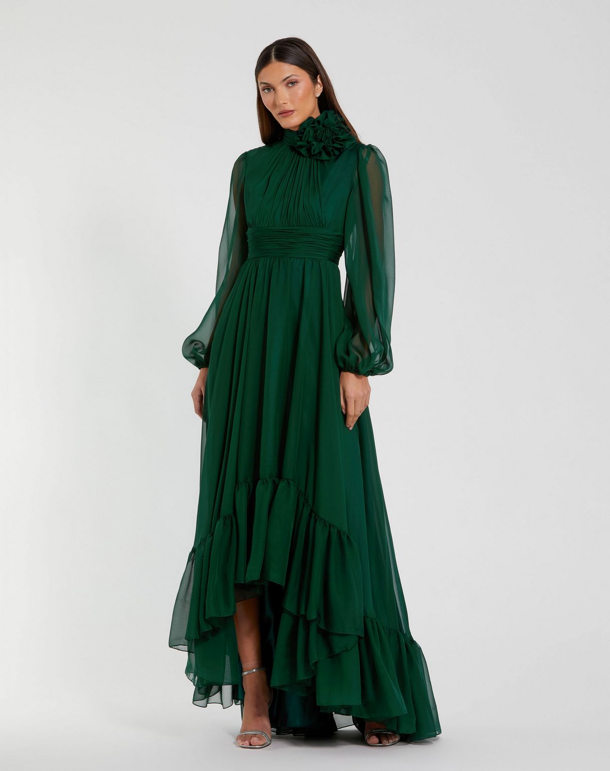 Long Sleeve 3D Flower Dress High Low Formal Mac Duggal 56074 The Dress Outlet Long Sleeve 3D Flower Dress High Low Formal Mac Duggal 56074 The Dress Outlet