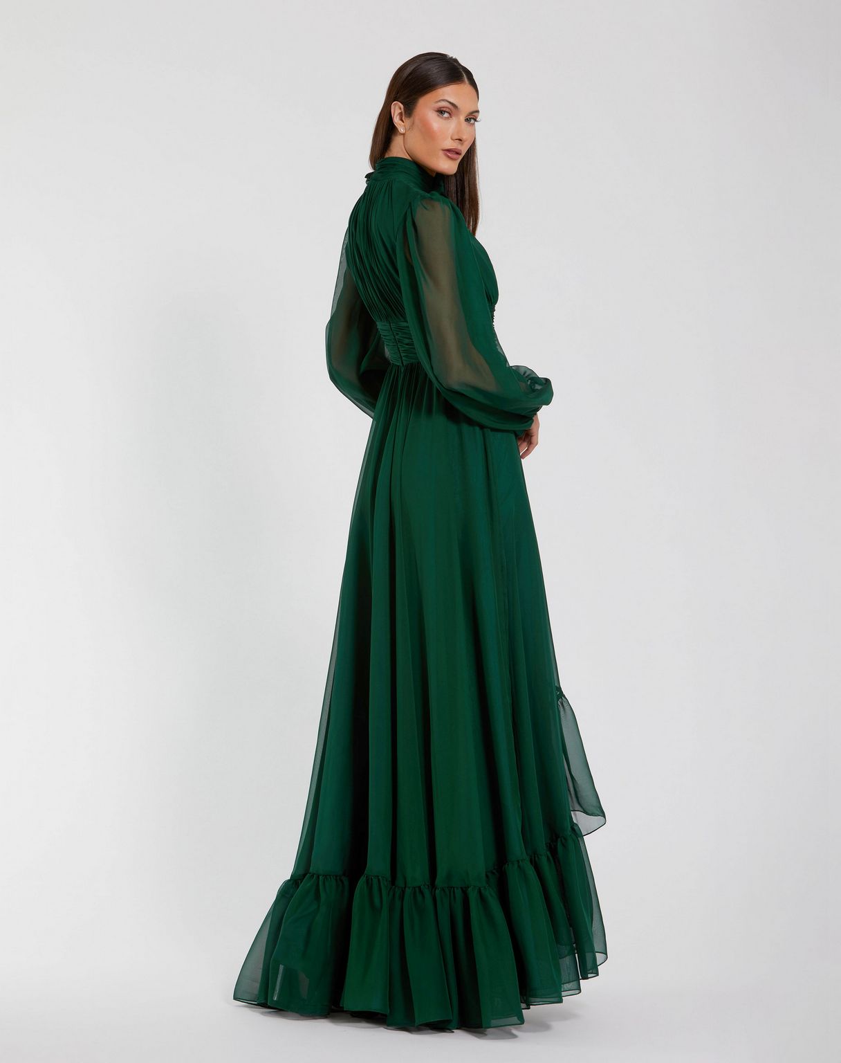 Mac Duggal 56074 Long Sleeve High Low 3D Flower Formal Dress