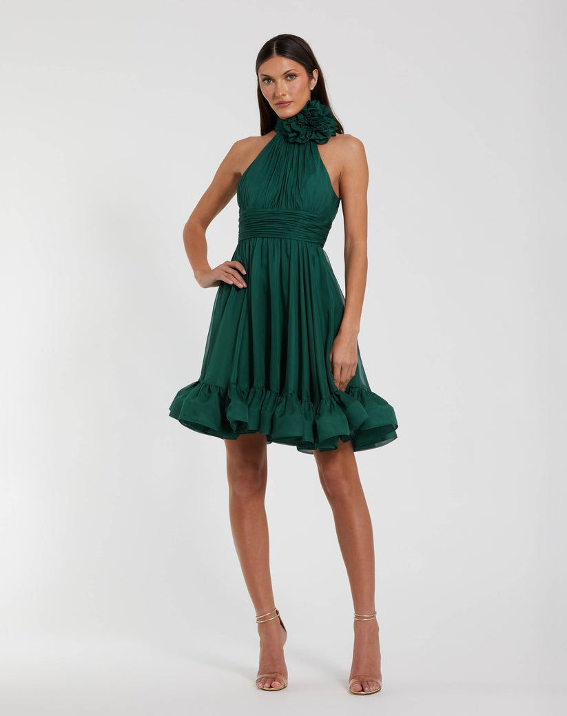 Mac Duggal 56080 Short 3D Floral Applique A Line Cocktail Mini Dress
