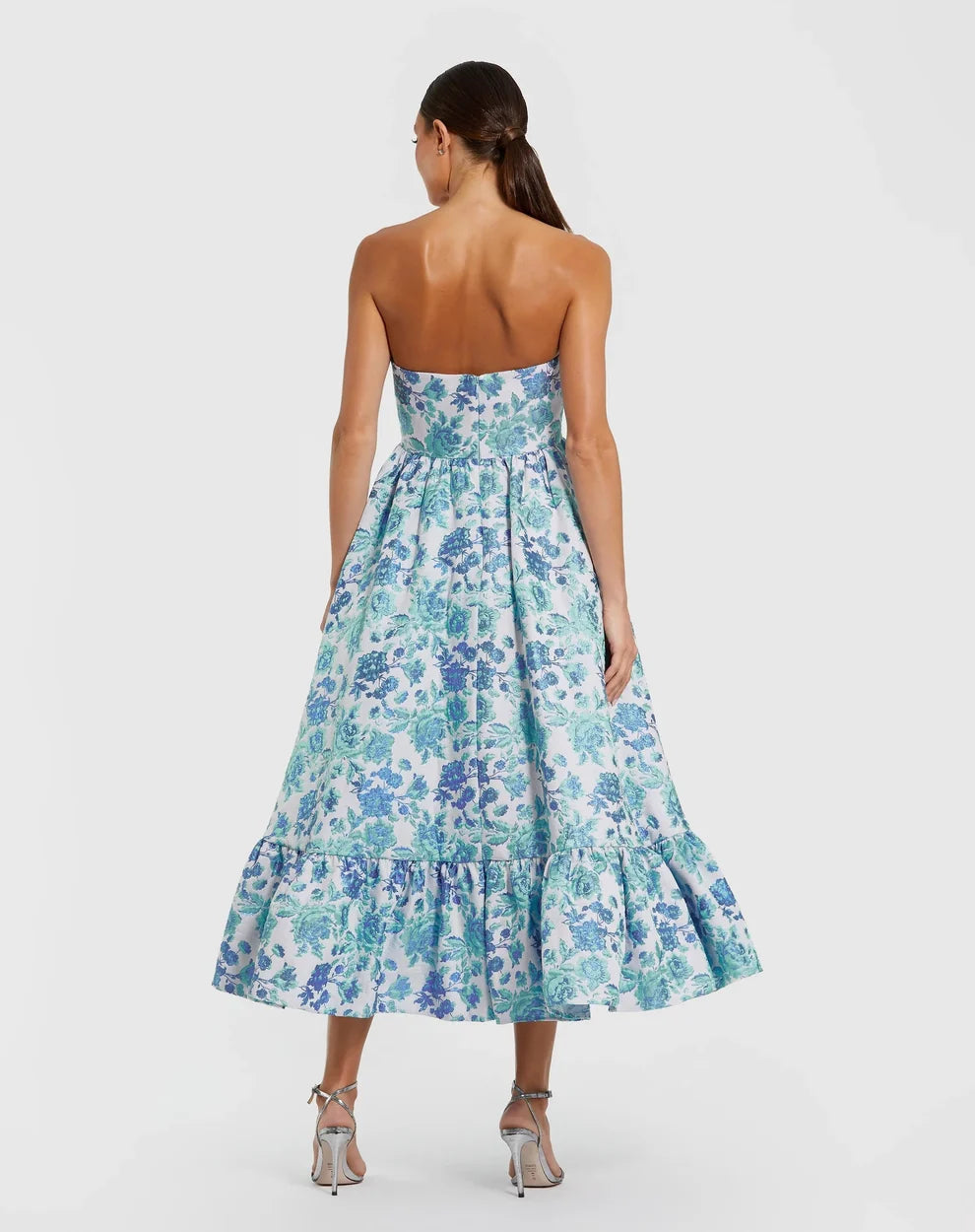 Prom Dresses Tea Length Floral Ruffle Cocktail Dress Blue Multi