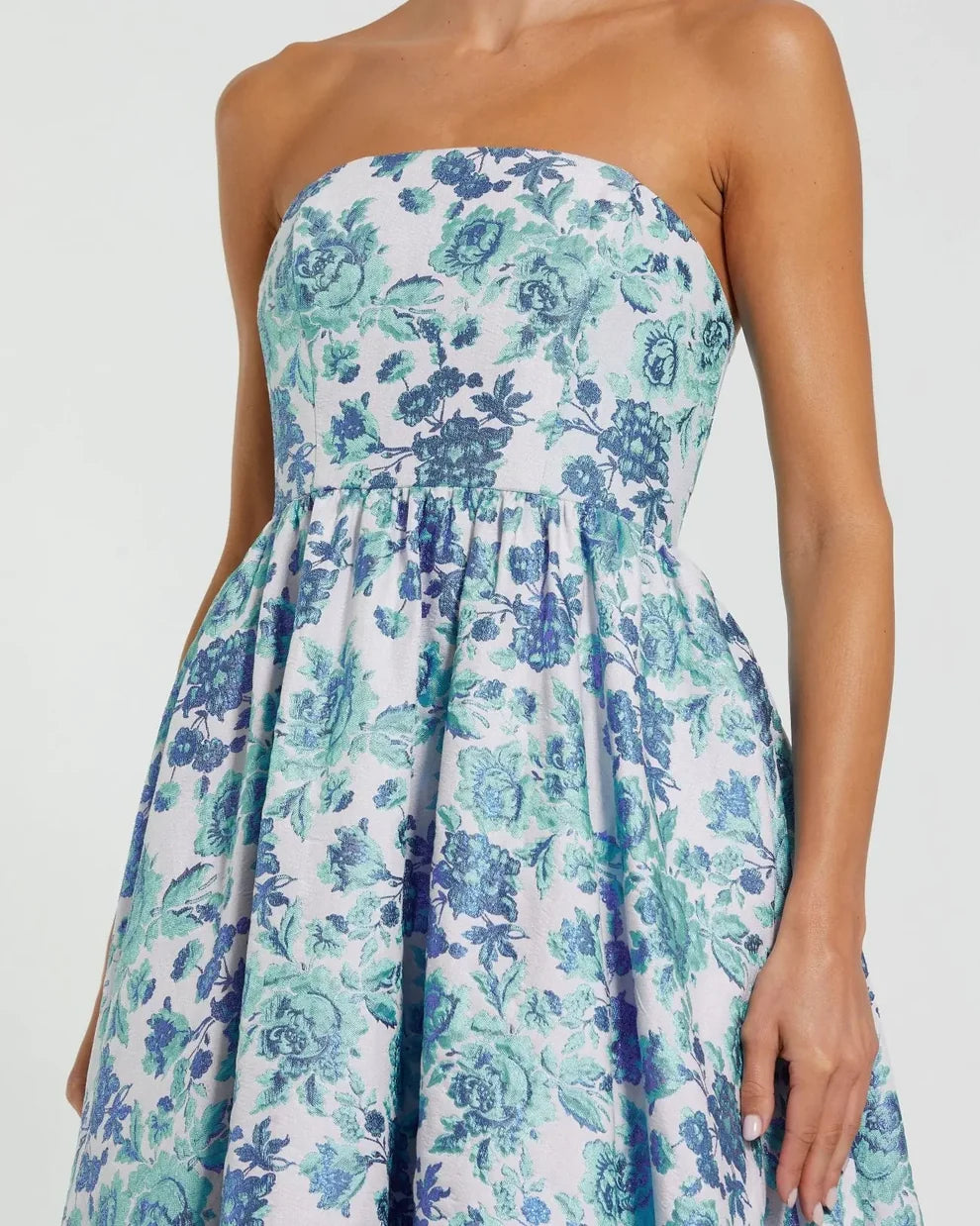 Prom Dresses Tea Length Floral Ruffle Cocktail Dress Blue Multi